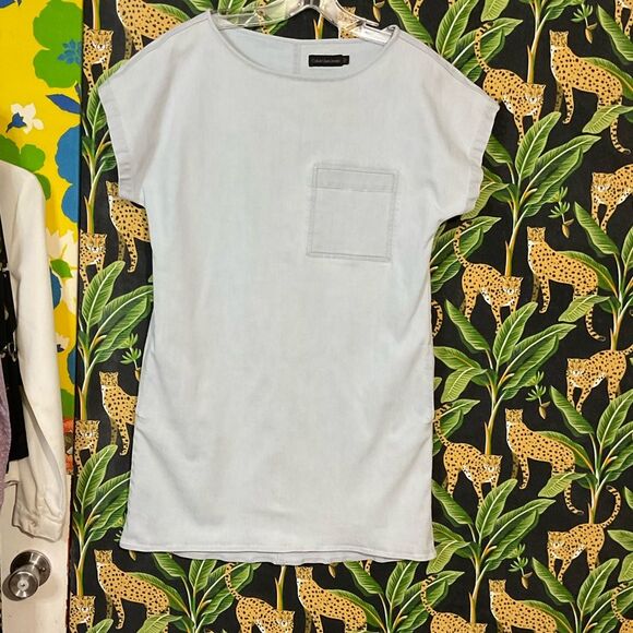 Vintage 90s y2K Boxy Denim Chambray Shirt Dress Size Small - Picture 4 of 10